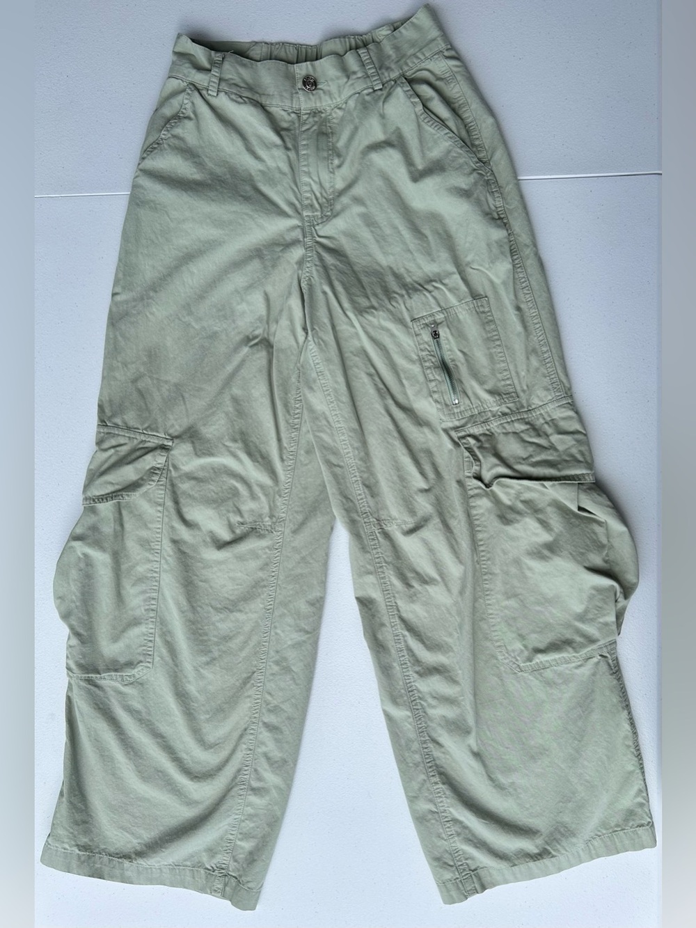 & merci Green 100% Cotton Wide-Leg Cargo Pants Size S